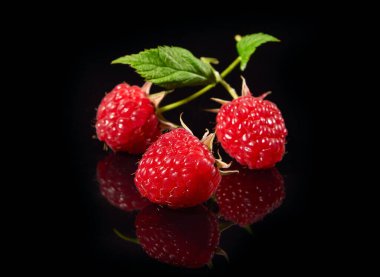 Olgun ahududular Siyah bir arkaplanda