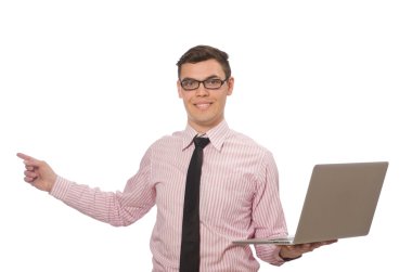 Genç işadamı beyazların arasında izole.