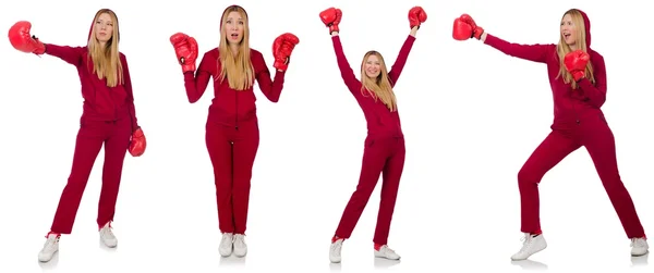 Žena boxer izolované na bílém — Stock fotografie