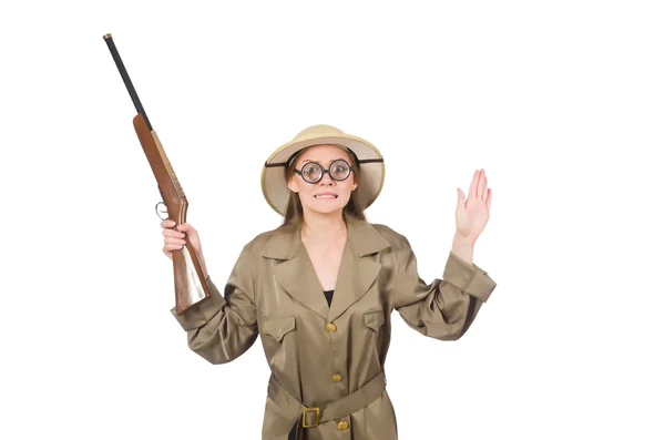 Mujer con sombrero de safari en blanco — Foto de Stock