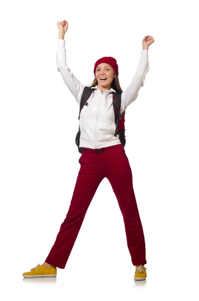 Funny student with backpack isolated on white — Stock Photo, Image