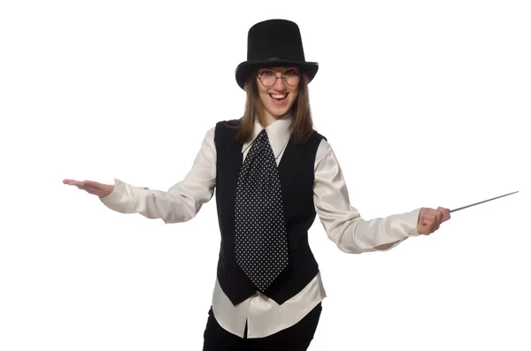 Woman magician isolated on the white Stock Photo