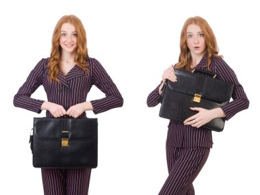 Çeşitli pozlardaki iş kadını beyazlar içinde izole edilmiş.