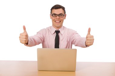 Genç işadamı beyazların arasında izole.