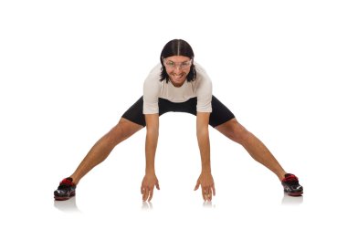 Beyazların arasında tek başına spor yapan genç adam.