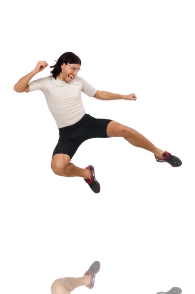 Young man doing sports isolated on the white — Stock Photo, Image