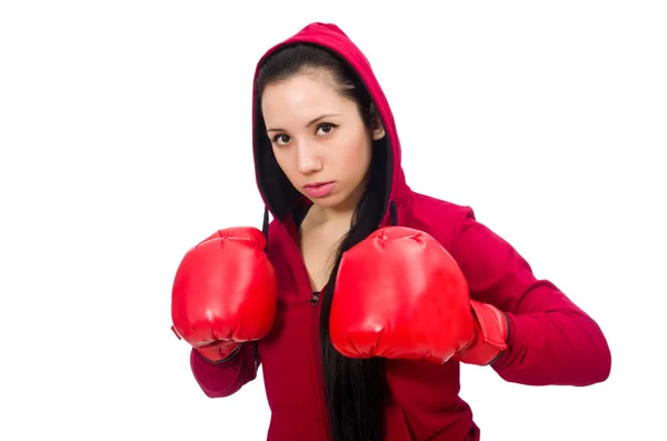 Mujer boxeadora aislada en el blanco — Foto de Stock