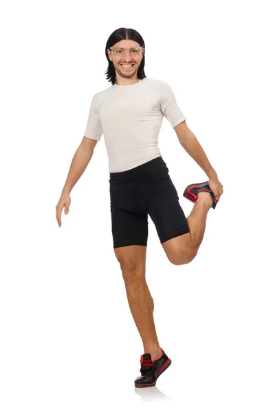 Young man doing sports isolated on the white — Stock Photo, Image