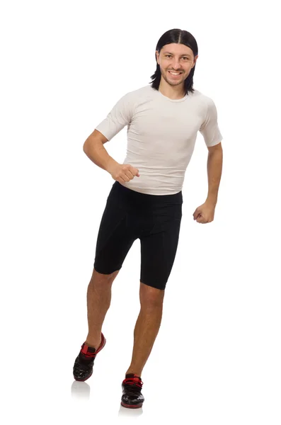 Young man doing sports isolated on the white — Stock Photo, Image