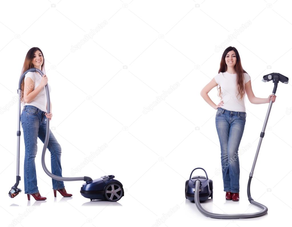 Collage of woman cleaning with vacuum cleaner