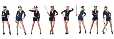 Kadın polis memuru beyazda izole edilmiş.