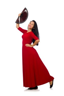 Genç kadın üzerinde izole beyaz dans