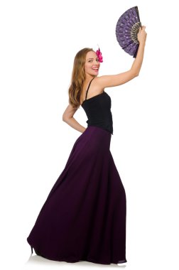 Beyaz izole fan dans kadın