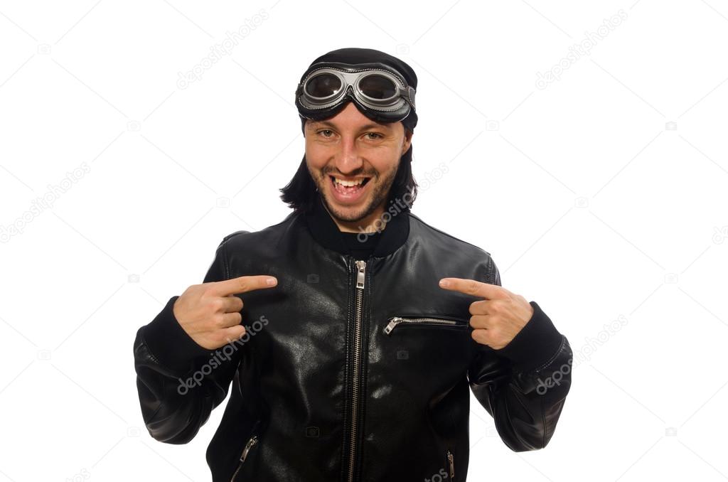 Young man with aviator glasses on white