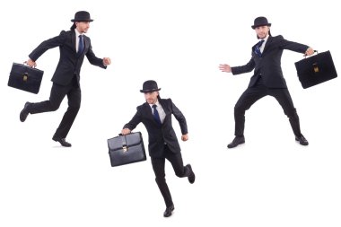 Vintage konsepti olan iş adamı beyazda izole edildi