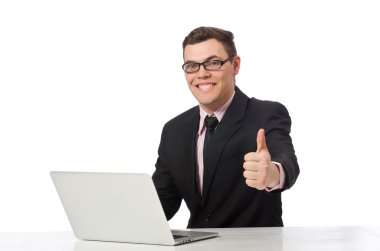 Genç işadamı beyazların arasında izole.