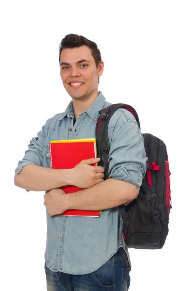 Giovane studente isolato su bianco — Foto Stock