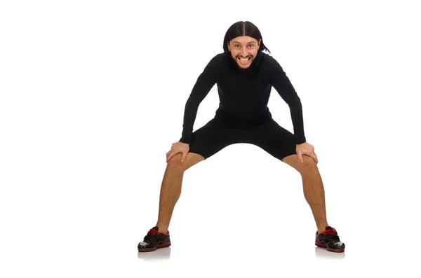 Jovem fazendo esportes isolados no branco — Fotografia de Stock