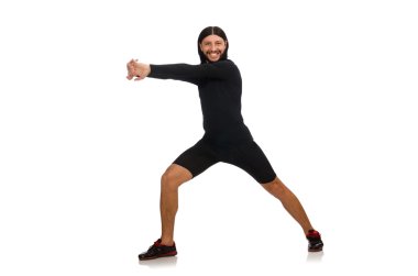 Beyazların arasında tek başına spor yapan genç adam.