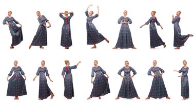 Çeşitli pozlarda kadın resmi.