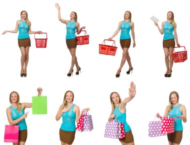 Alışveriş konsepti olan beyaz bir kadın.