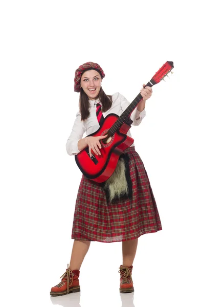 Mujer en ropa escocesa con guitarra —  Fotos de Stock