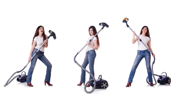 Collage of woman cleaning with vacuum cleaner — Stock Photo, Image