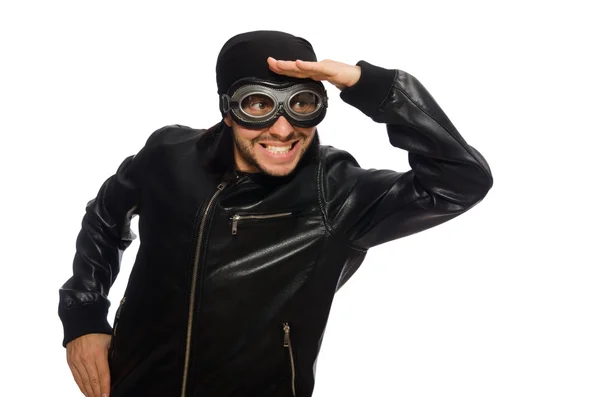 Joven con gafas de aviador en blanco —  Fotos de Stock