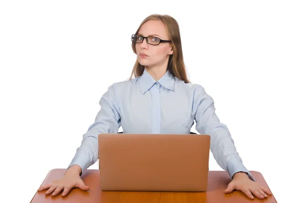 Office employee with laptop isolated on white — Stock Photo, Image