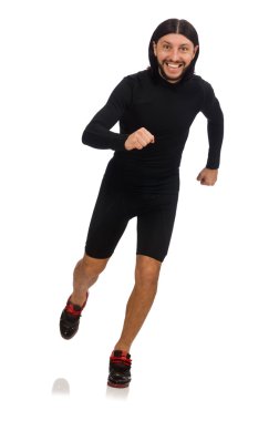 Beyazların arasında tek başına spor yapan genç adam.