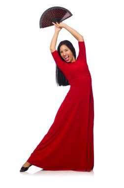 Genç kadın üzerinde izole beyaz dans