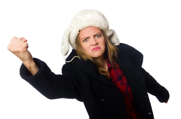 Woman with hat in funny concept — Stock Photo, Image