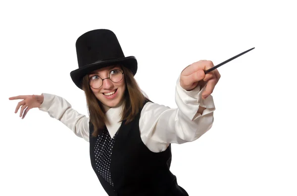 Woman magician isolated on the white — Stock Photo, Image