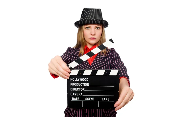 Kobieta z filmu deska na białym tle — Zdjęcie stockowe