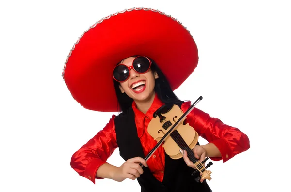 Mexican woman with violin isolated on white — Stock Photo, Image