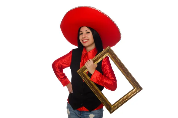 Mexická žena s izolované na bílém rámečku obrázku — Stock fotografie