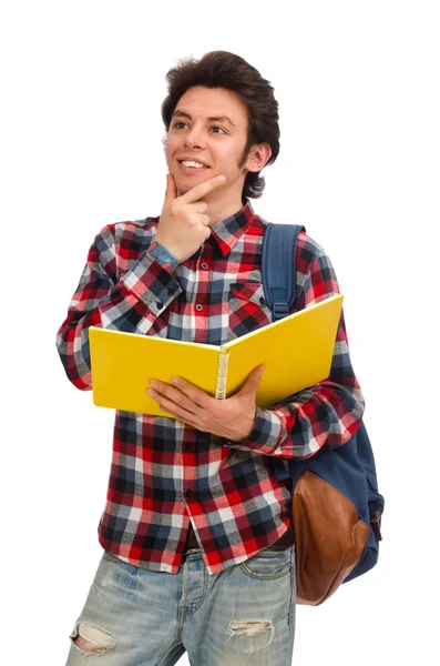 Jovem estudante isolado em branco — Fotografia de Stock