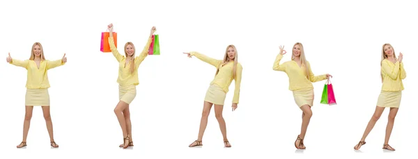 Collage de mujer con bolsas de compras — Foto de Stock