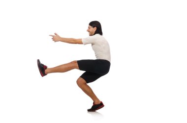 Beyazların arasında tek başına spor yapan genç adam.