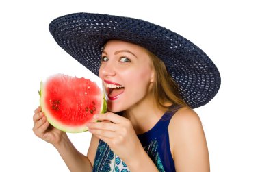 Karpuz yiyen kadın beyaz karpuz yiyor.