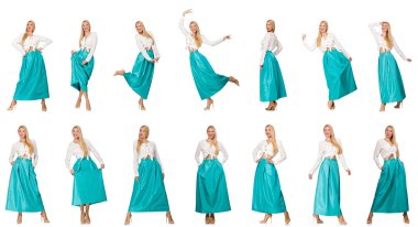 Çeşitli pozlarda kadın resmi.