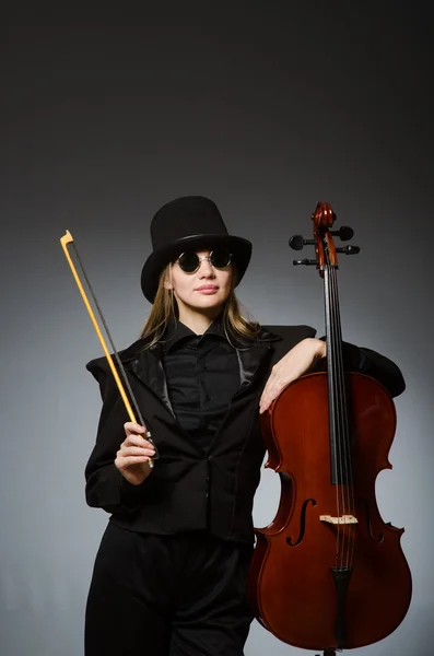 Woman playing classical cello in music concept — Stock Photo, Image