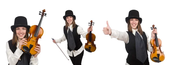 Mulher violinista isolado no branco — Fotografia de Stock