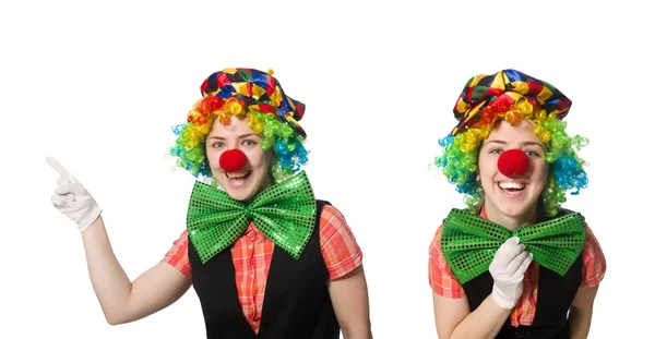 Clown femminile isolato su bianco — Foto Stock