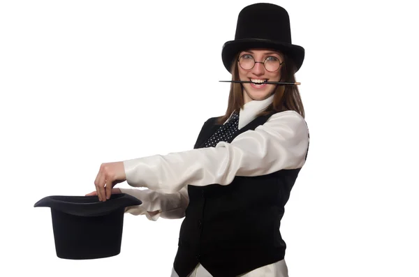 Woman magician isolated on the white — Stock Photo, Image