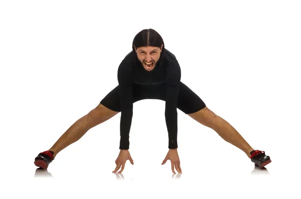 Young man doing sports isolated on the white — Stock Photo, Image