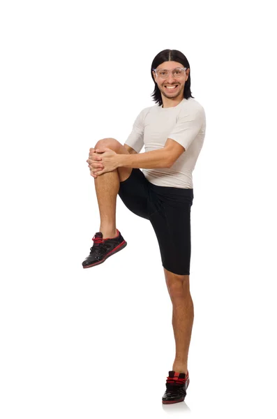 Young man doing sports isolated on the white — Stock Photo, Image