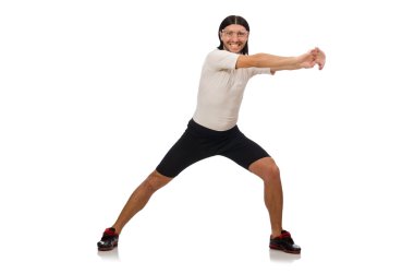 Beyazların arasında tek başına spor yapan genç adam.