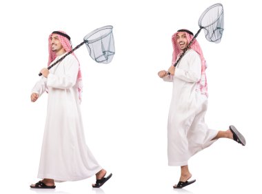 Ağ yakalayan Arap beyaz üzerine izole edilmiş.