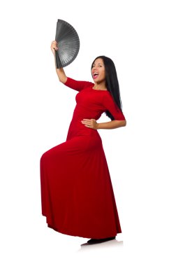 Genç kadın üzerinde izole beyaz dans